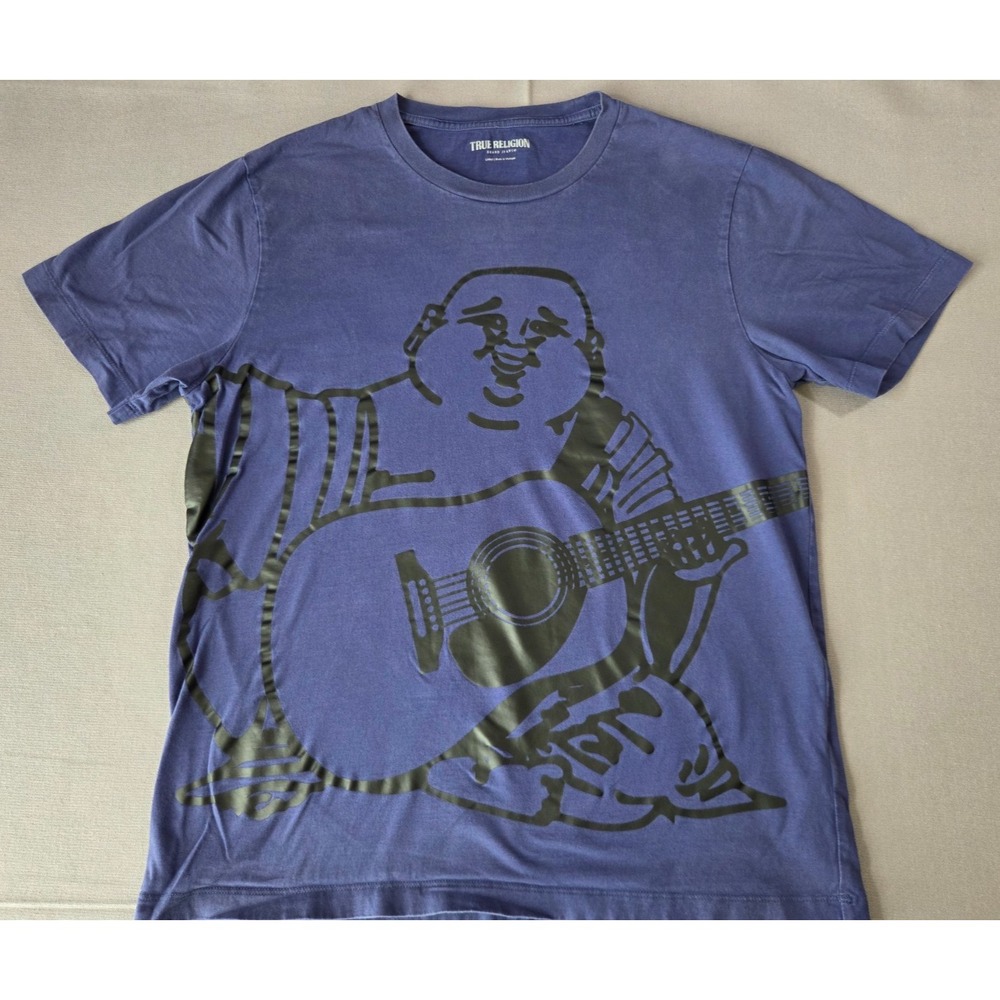 True Religion Shirt Mens Large Purple Black Oversized Logo Streetwear Tee
